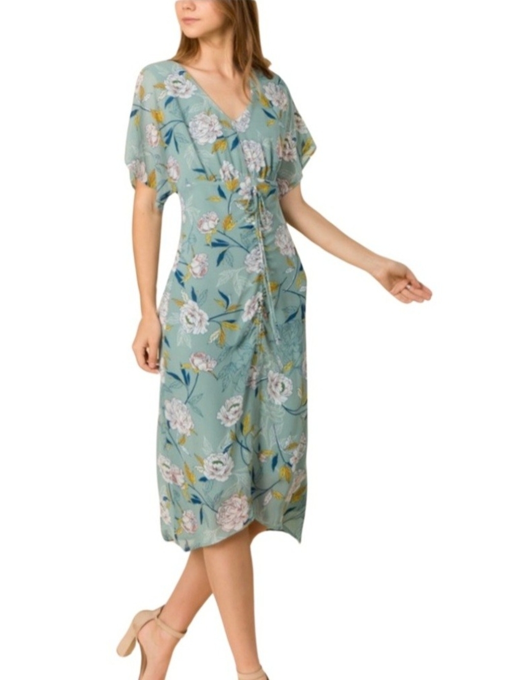 New June & Hudson Ruched Tie Feont Open Back Floral Dress Size Large